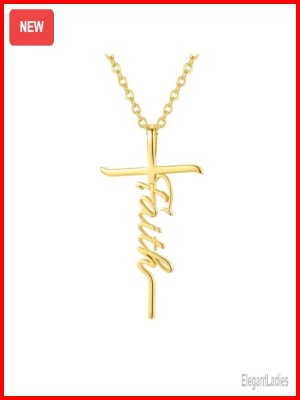 18K Gold Cross Necklace Faith Pendant Religious Christian Jewelry Gift